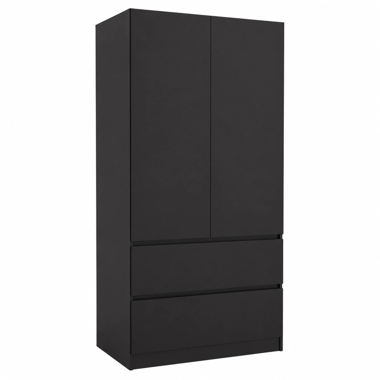 Armoire noire contemporaine, 90x180 cm, avec 2 tiroirs, 2 portes, tringle et ¨¦tag¨¨res