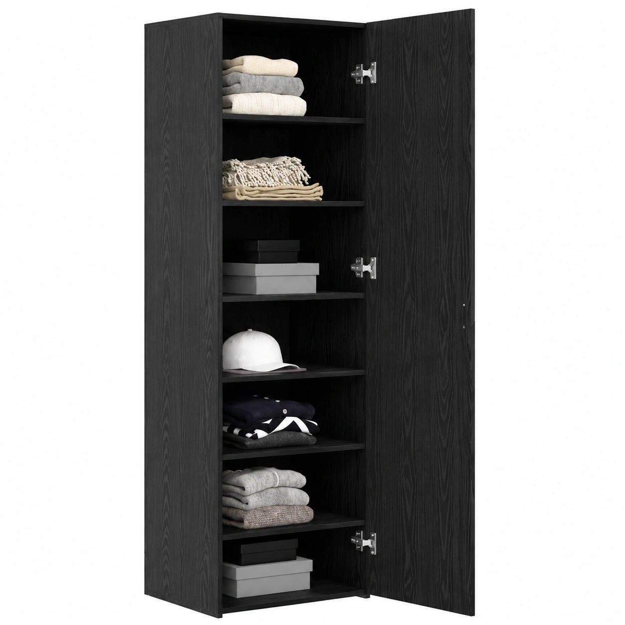 Grande armoire noire ch¨ºne 185 cm multi-compartiments