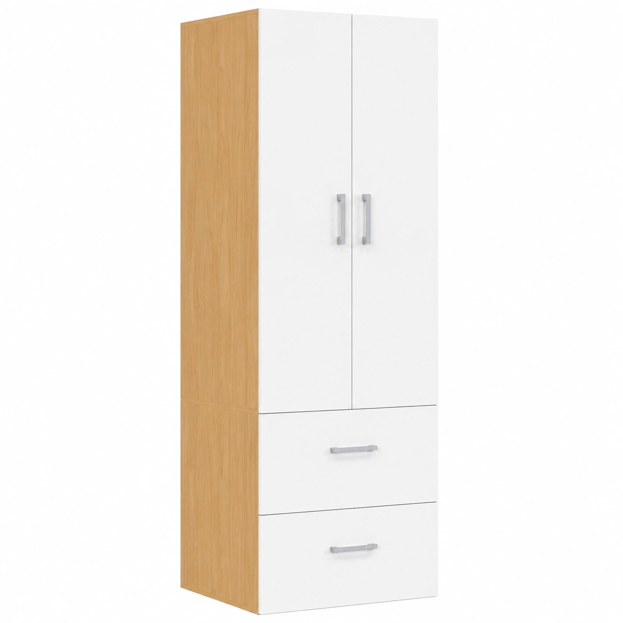 Armoire 2 Portes avec Penderie et Tiroirs en Bois