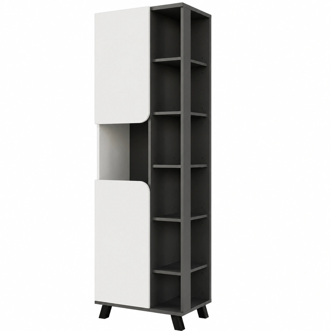 Armoire de salle de bain haute anthracite/blanc 50x175cm avec 2 portes