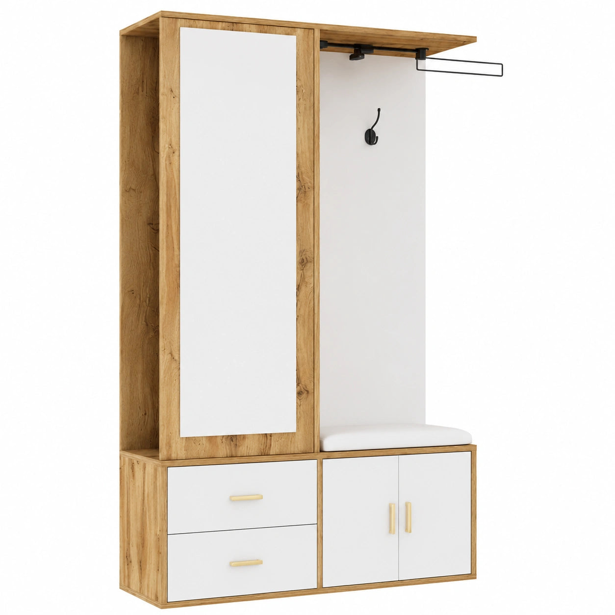 Armoire d'entr¨¦e compacte avec miroir et banc ¨¤ chaussures