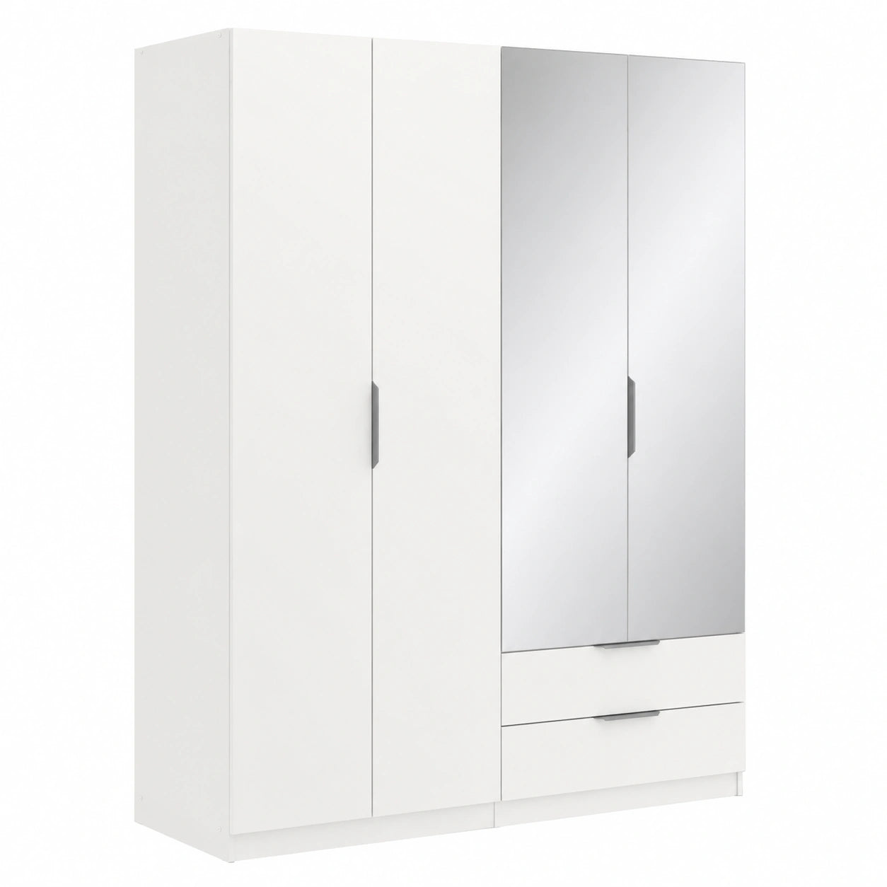 Armoire de rangement moderne avec miroirs et penderie, 4 portes, 5 ¨¦tag¨¨res, 2 tiroirs, blanc mat