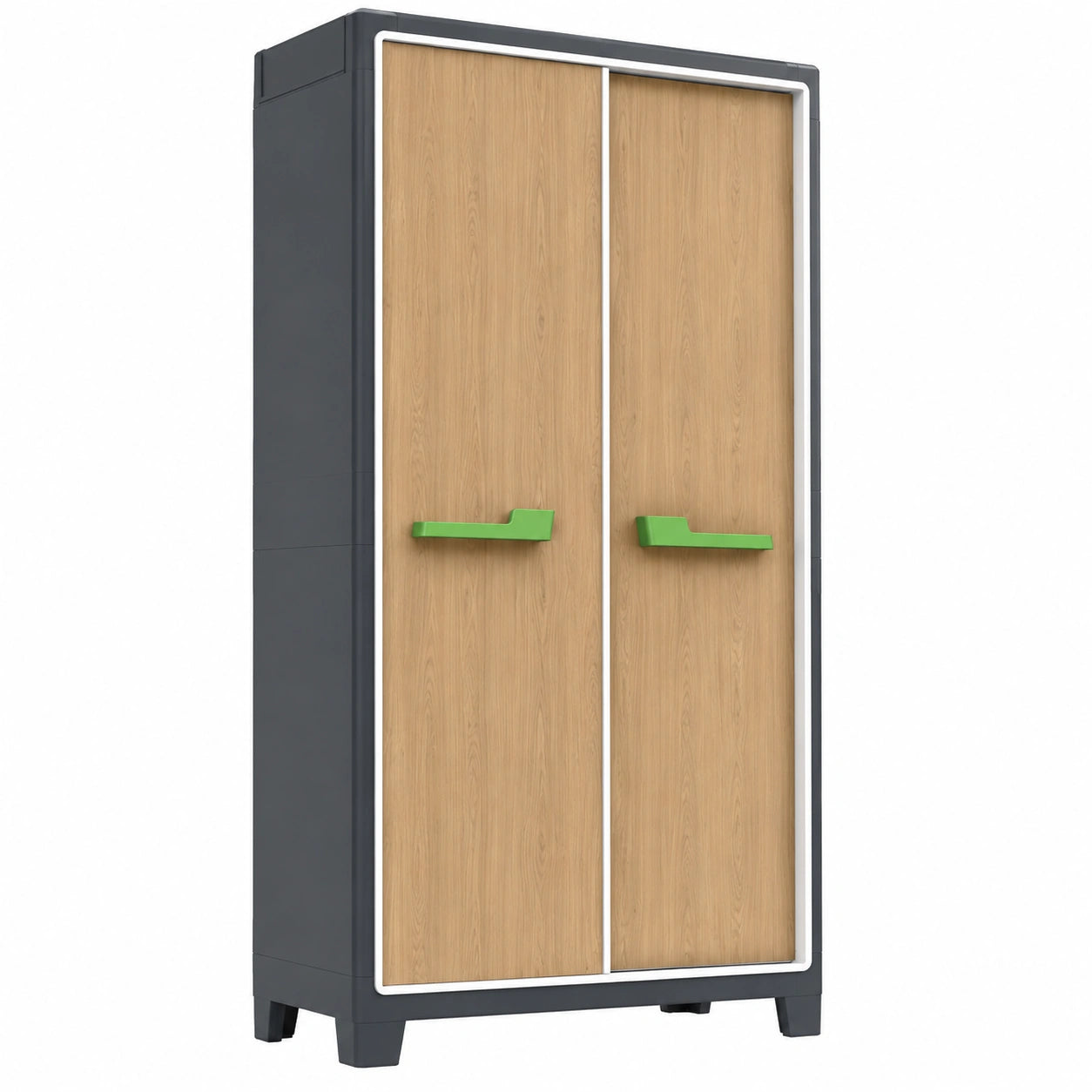 Armoire 2 Portes coulissantes Blanc et Bois avec ¨¦tag¨¨res de Rangement