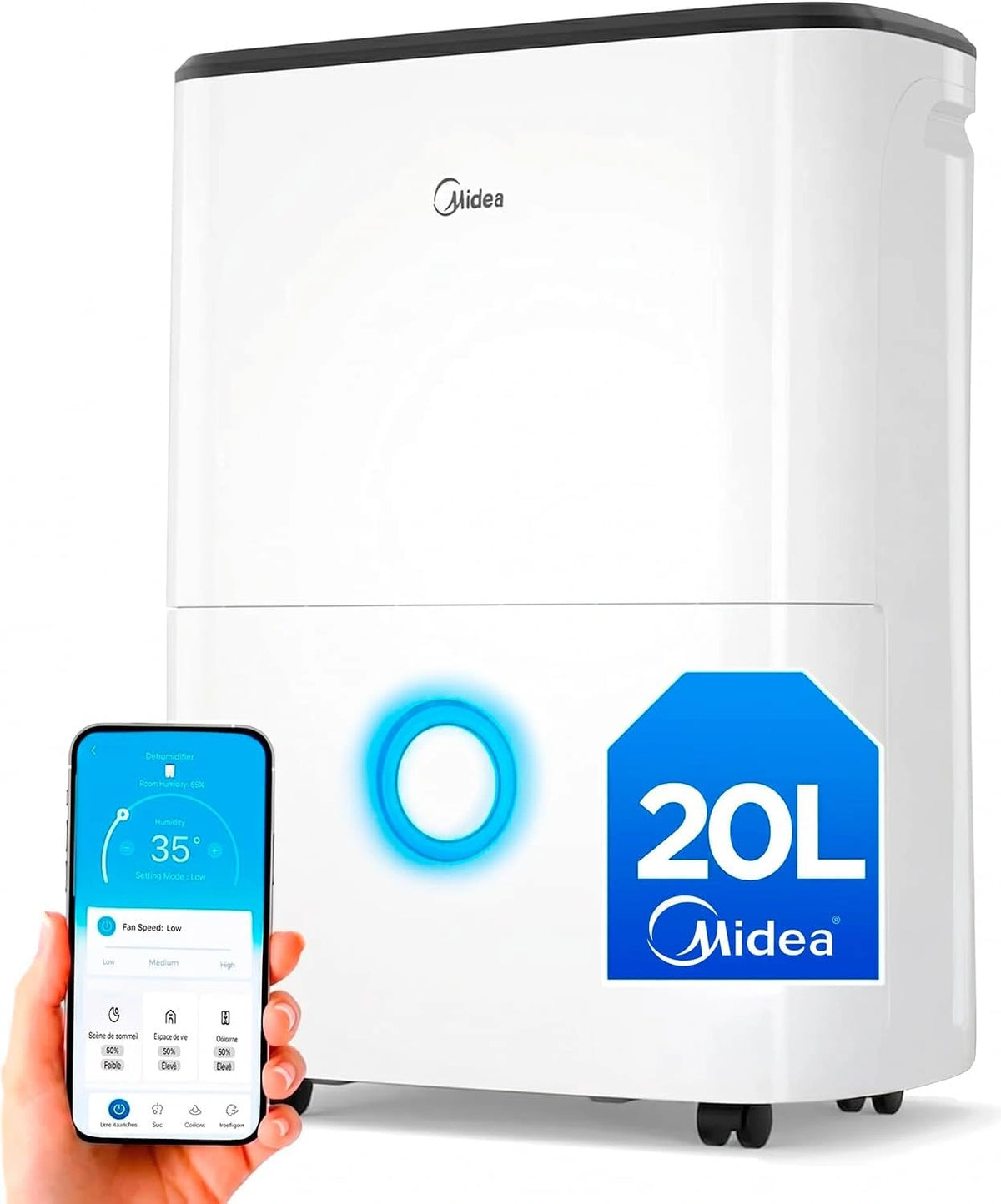 MIDEA, Déshumidificateur, 20L, Wi-Fi, déshumidification