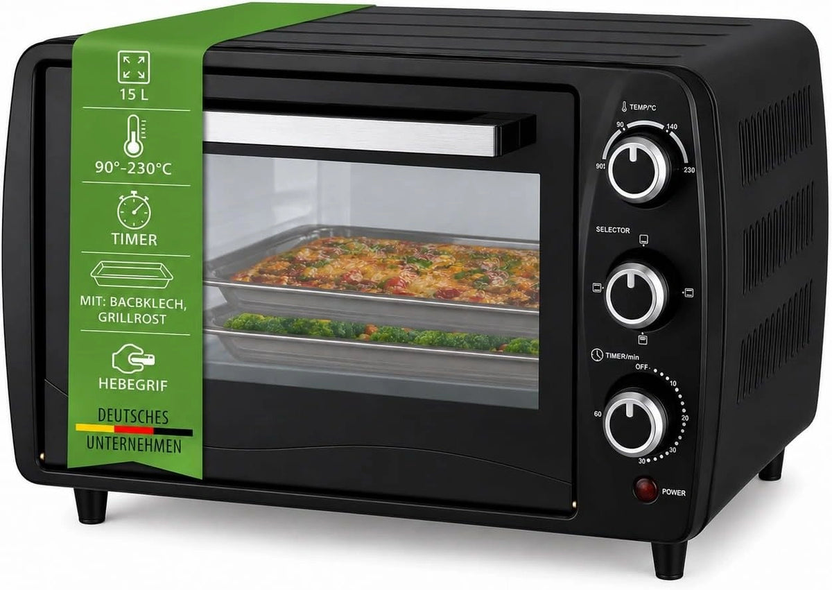 ICQN, Four électrique, 15L, 1200W, format compact, Gris anthracite