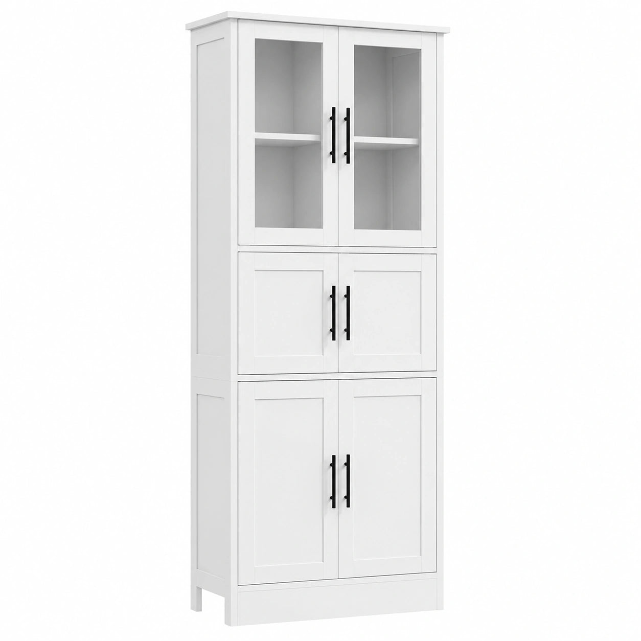 Armoire de rangement moderne avec ¨¦tag¨¨res ajustables, 6 portes dont 2 vitr¨¦es, pour salle de bain et cuisine, 60 x 30 x 170 cm, blanc