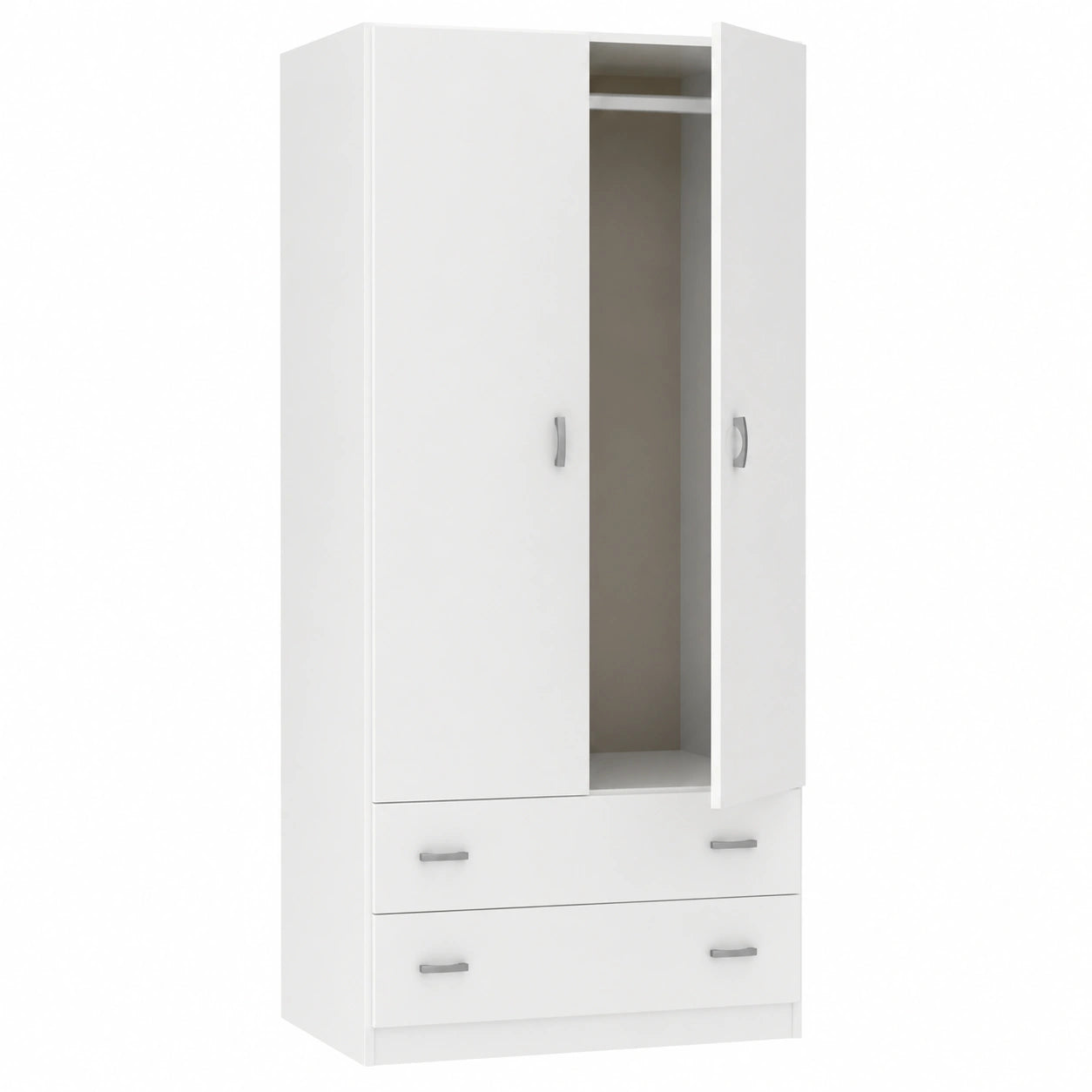 Armoire de Chambre Moderne 2 Portes 2 Tiroirs, Couleur Blanche