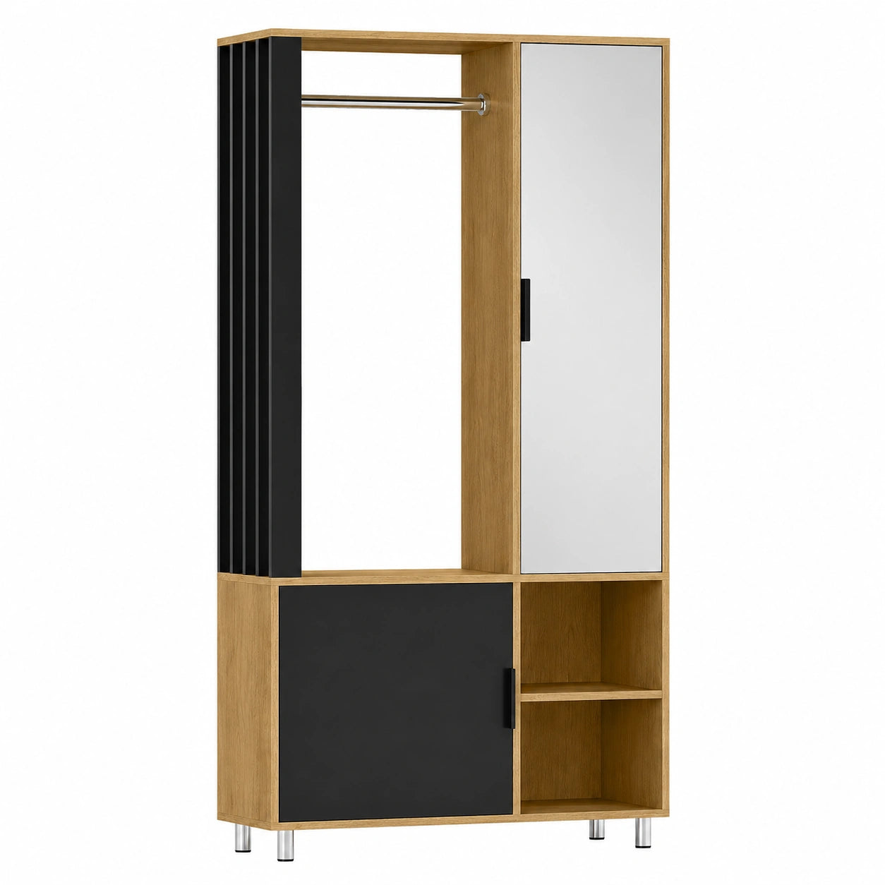 Armoire de Rangement Moderne avec Miroir et Compartiments Ouverts
