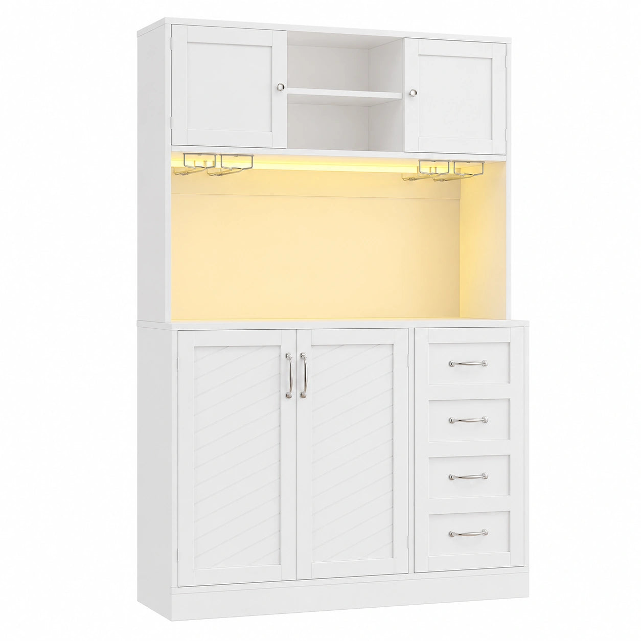 Buffet moderne avec ¨¦clairage LED et rangement multiple, 4 portes et 2 tiroirs, 120x40x188 cm, blanc