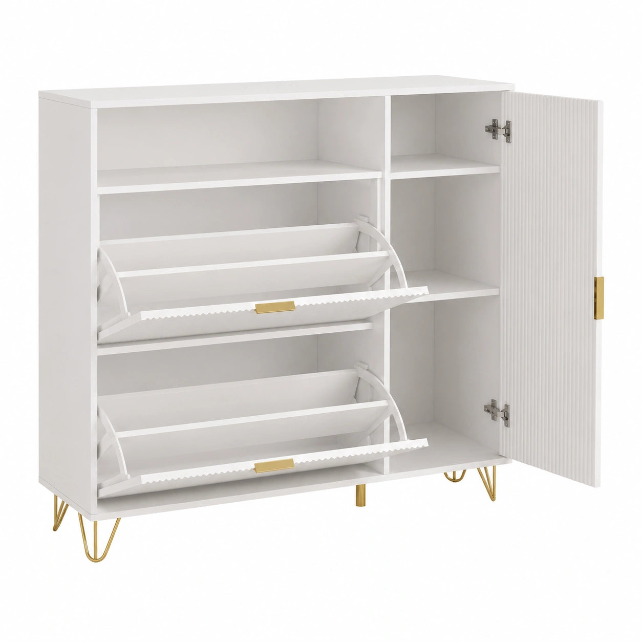 Armoire ¨¤ Chaussures Blanche avec Tiroirs Rabattables et Pieds Dor¨¦s