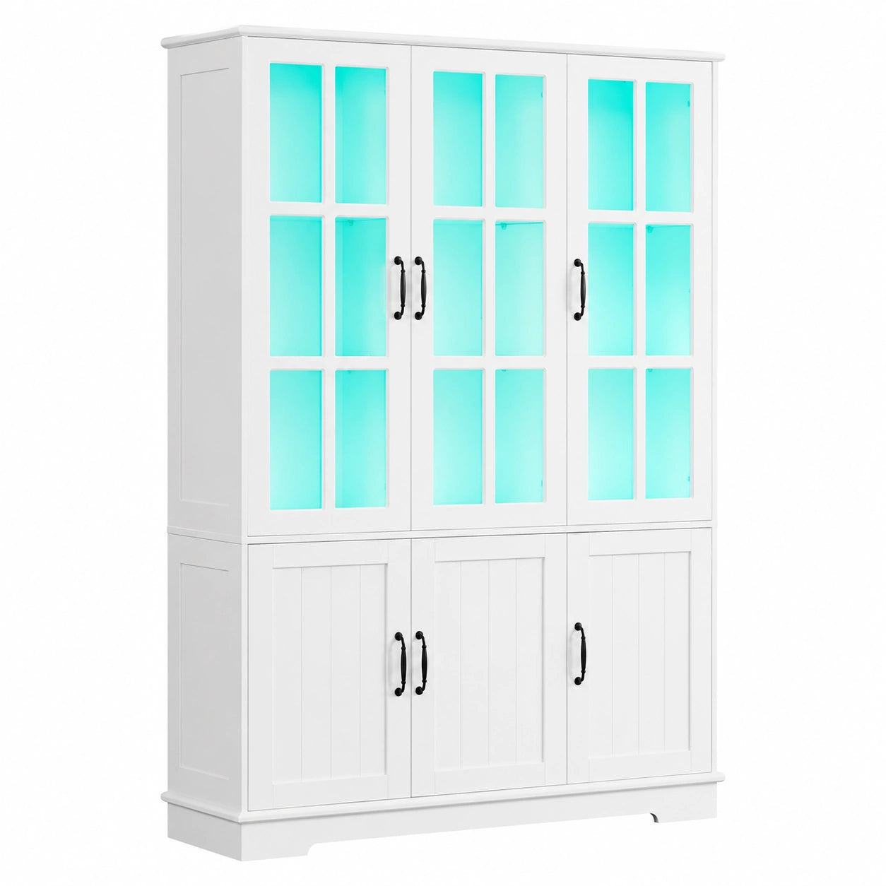 Armoire vitrine moderne avec LED et poign¨¦es vintage, 6 portes et 8 ¨¦tag¨¨res