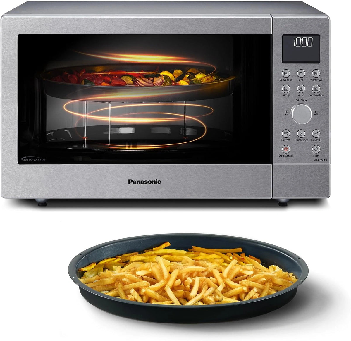 Panasonic, Friteuse sans huile, NN-CD58RSEPG, 27 L, 1000 W, 1300 W, technologie Inverter, fonctionnement automatique, Argenté