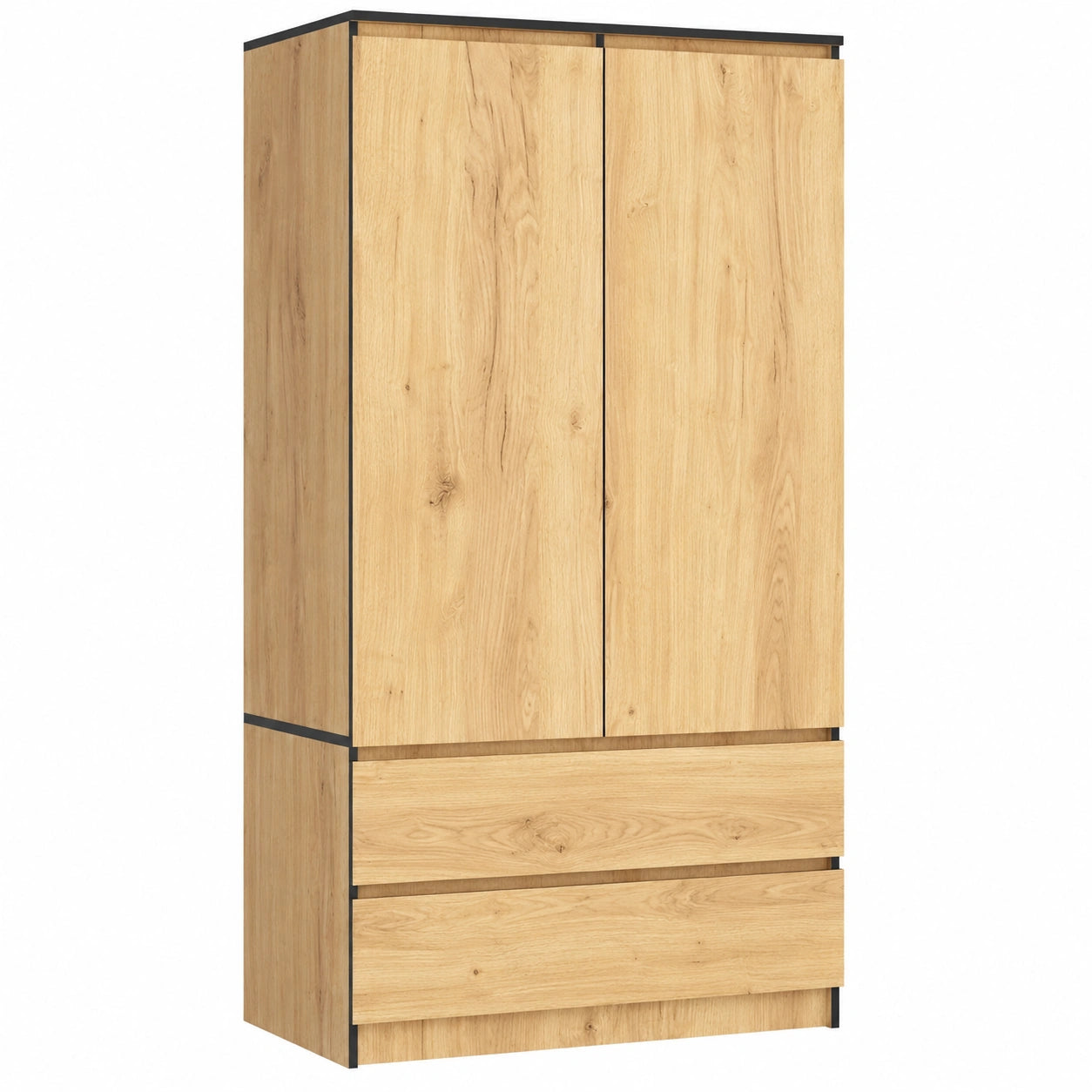 Armoire 2 Portes avec Tiroirs et ¨¦tag¨¨res, 90x180x51 cm, Finition Bois