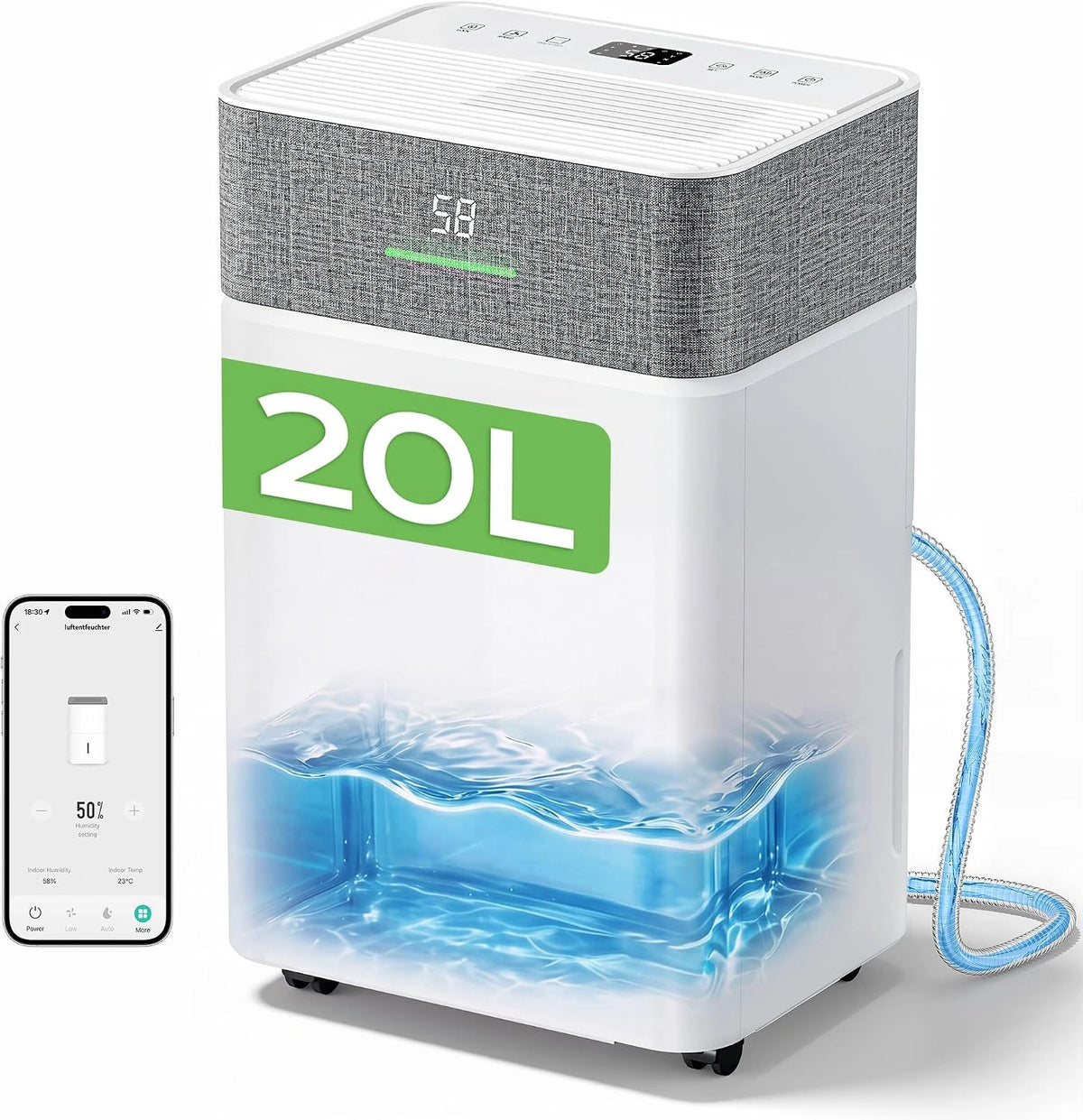 JUMMICO, Déshumidificateur, 20 L, Wi-Fi, déshumidification