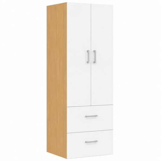 Armoire 2 Portes avec Penderie et Tiroirs en Bois