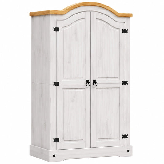 Armoire en Bois de Pin Massif Blanche 102x52x186 cm avec Rangement