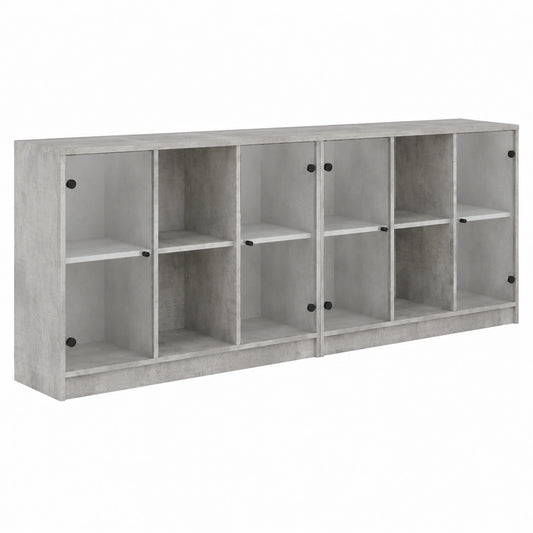 Grande biblioth¨¨que avec portes en gris b¨¦ton 204x37x75 cm