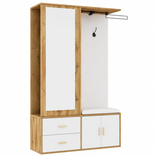 Armoire d'entr¨¦e compacte avec miroir et banc ¨¤ chaussures