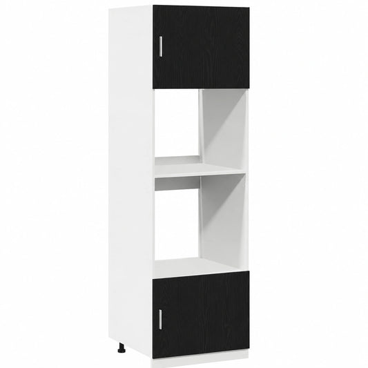 Meuble de rangement cuisine avec espace micro-ondes, 3 ¨¦tag¨¨res, ch¨ºne noir