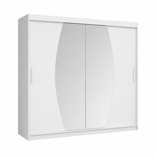 Armoire ¨¤ deux portes coulissantes avec miroir et ¨¦tag¨¨res - Moderne - 200 x 200 x 62 cm - Blanc mat