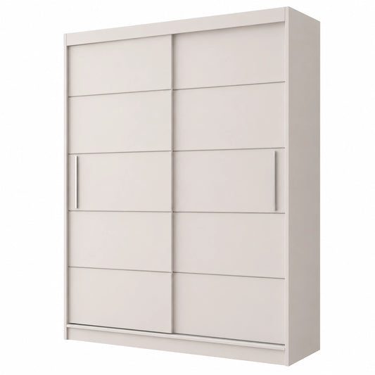 Armoire Coulissante Moderne 150x200x61 cm, Blanc, Rangement Chambre et Salon