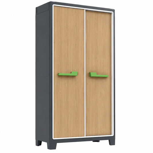 Armoire 2 Portes coulissantes Blanc et Bois avec ¨¦tag¨¨res de Rangement