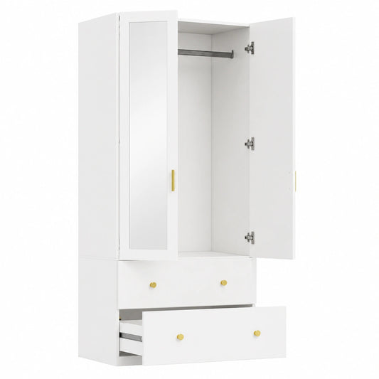 Armoire moderne avec miroir et tiroirs, penderie spacieuse 80x50x180 cm