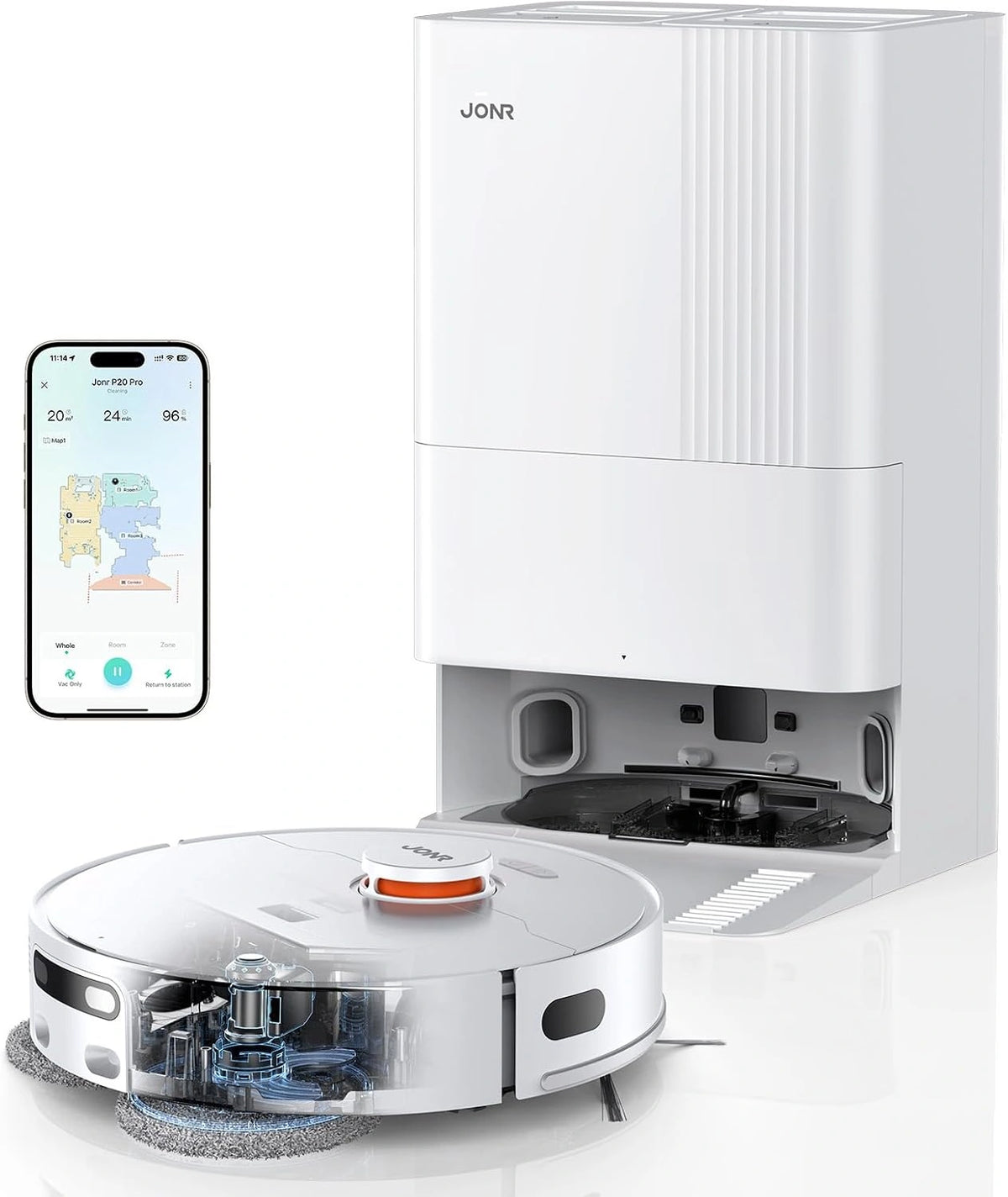 JONR, Aspirateur robot, sans fil, fonctionnement automatique, Blanc