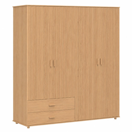 Armoire multifonction 4 portes ch¨ºne avec penderie et ¨¦tag¨¨res