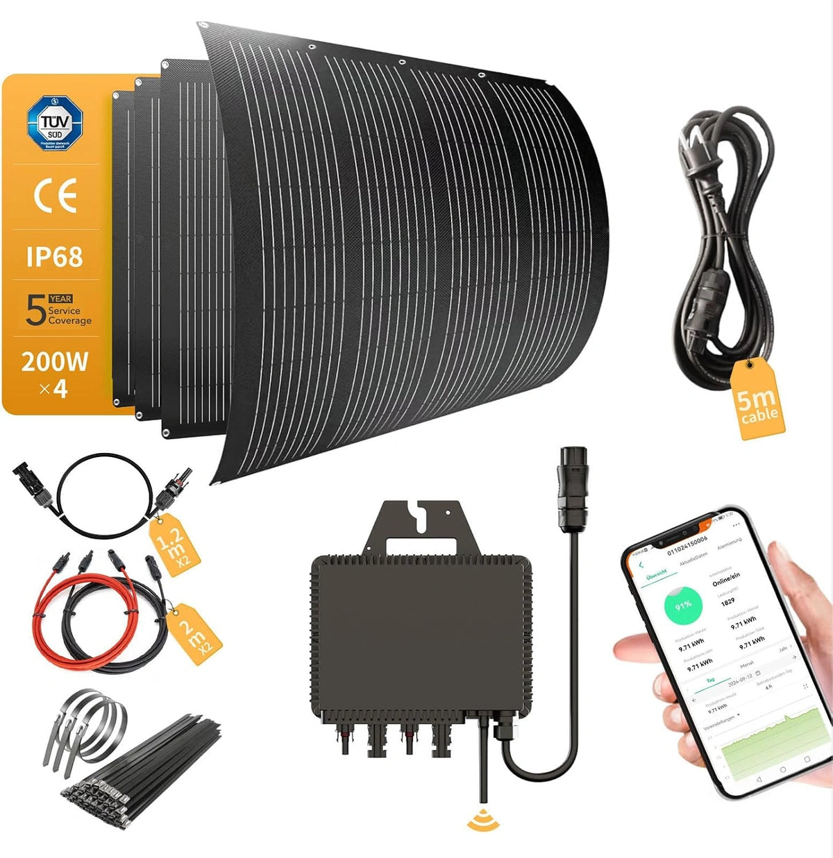 Centrale, Kit solaire photovoltaïque, MI2S-800D, 200 W, Argenté