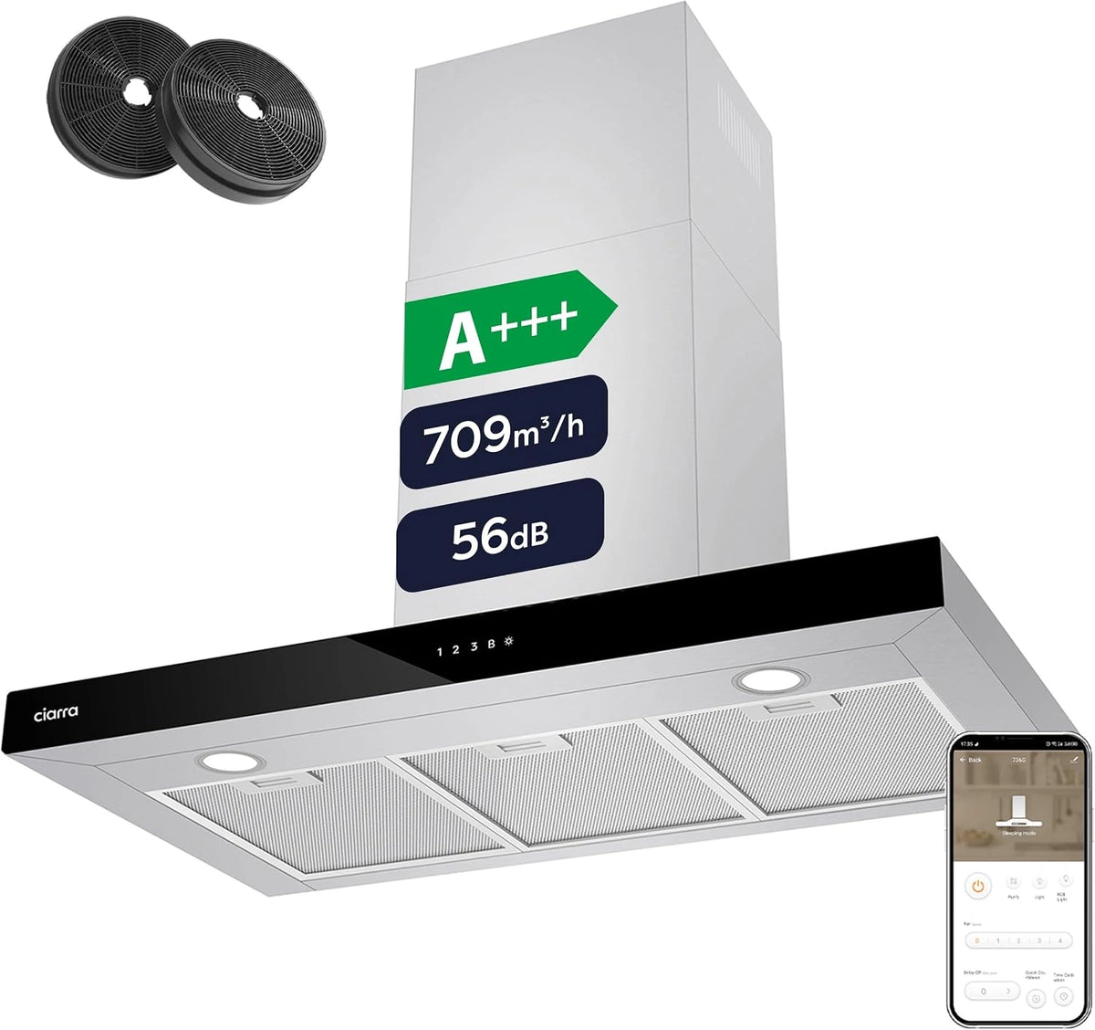 Ciarra, Hotte aspirante, CBCS9102, Wi-Fi, Argenté