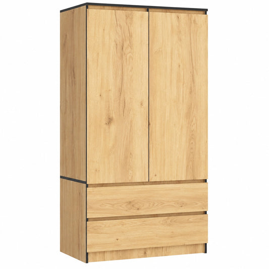 Armoire 2 Portes avec Tiroirs et ¨¦tag¨¨res, 90x180x51 cm, Finition Bois