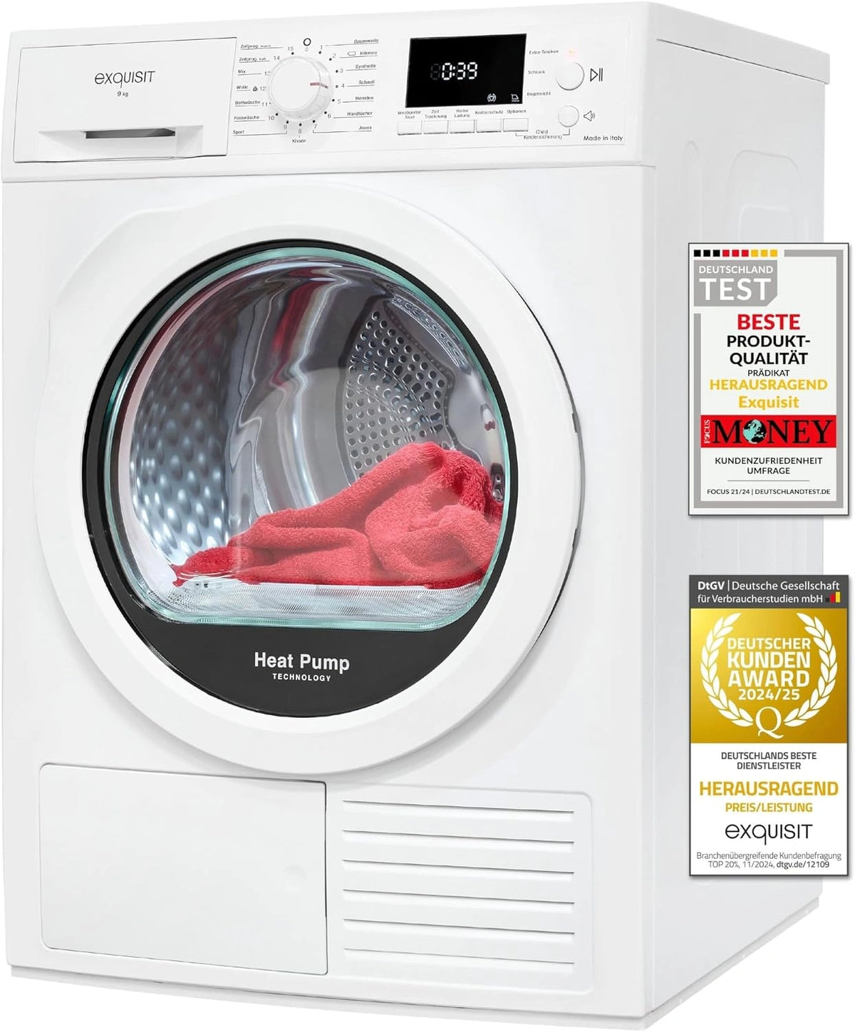 Exquisit, Sèche-linge, TWP903-410, fonctionnement automatique, Blanc